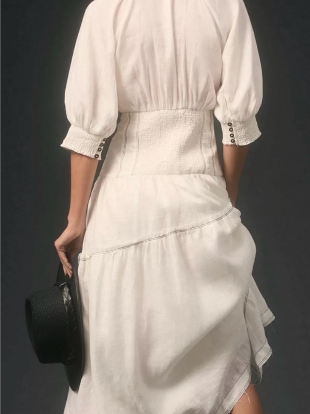 Anthropologie Cream V-Neck Tiered Button Maxi Dress - Picture 5 of 5